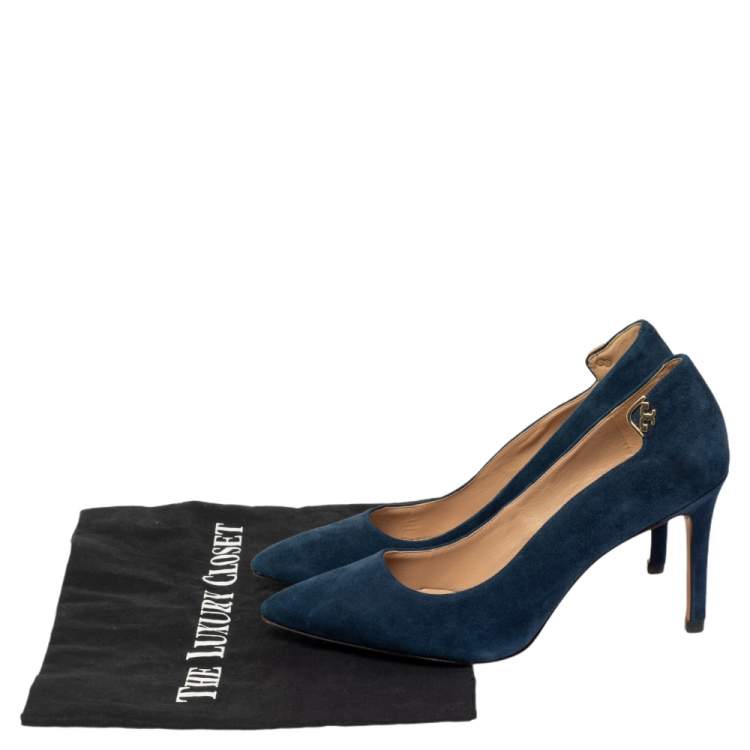 Pre Owned Tory Burch Blue Suede Elizabeth Pointed Toe Pumps Size 36