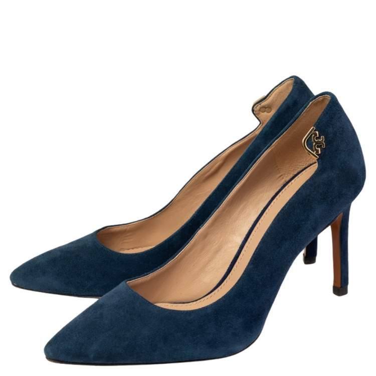 Pre Owned Tory Burch Blue Suede Elizabeth Pointed Toe Pumps Size 36