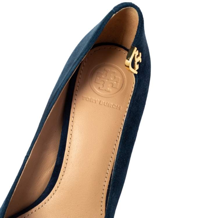 Pre Owned Tory Burch Blue Suede Elizabeth Pointed Toe Pumps Size 36