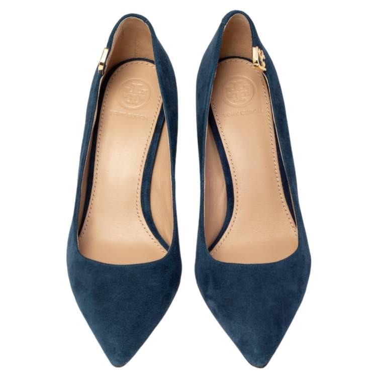Pre Owned Tory Burch Blue Suede Elizabeth Pointed Toe Pumps Size 36