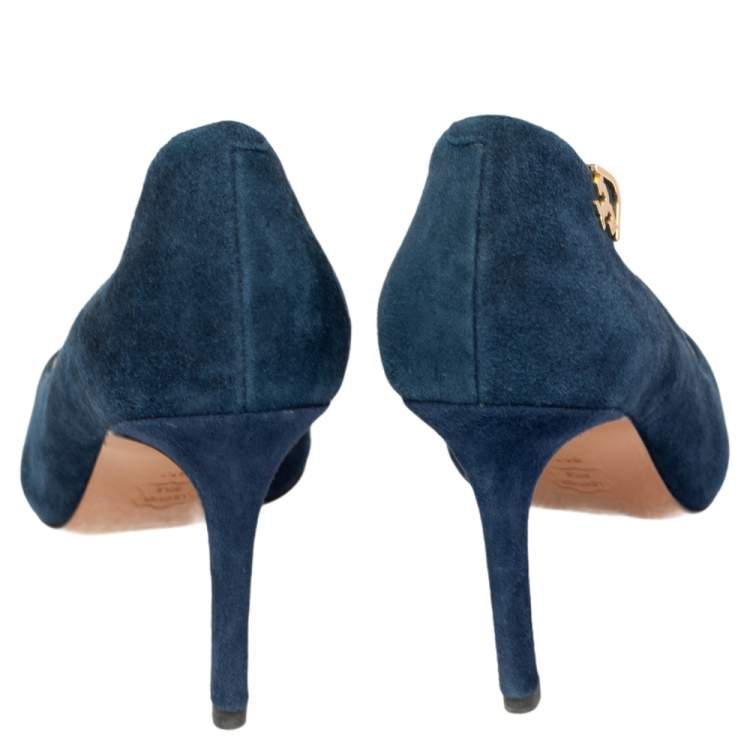 Pre Owned Tory Burch Blue Suede Elizabeth Pointed Toe Pumps Size 36