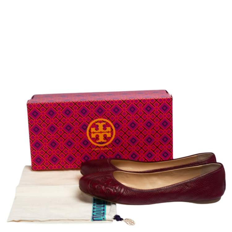 Pre Owned Tory Burch Burgundy Leather Ballet Flats Size 40