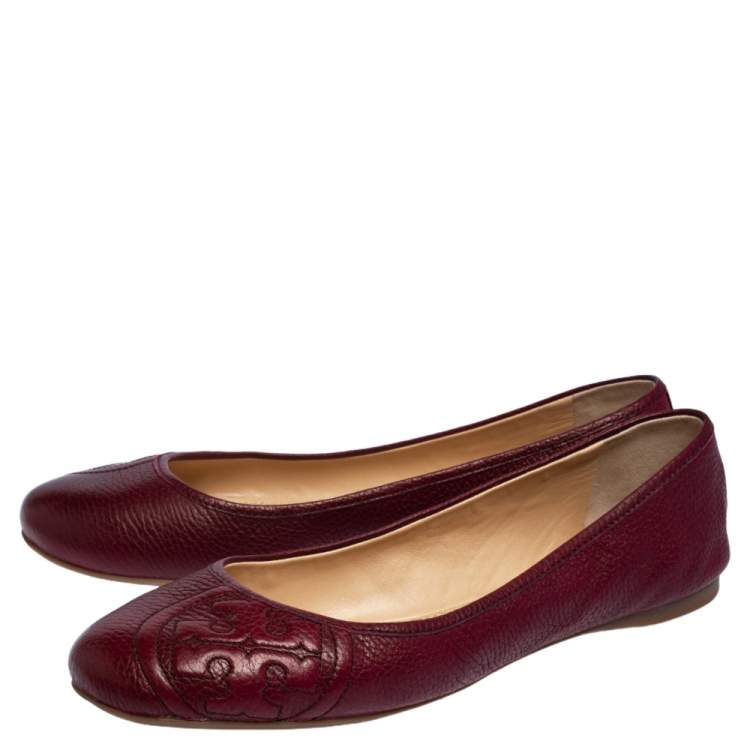Pre Owned Tory Burch Burgundy Leather Ballet Flats Size 40
