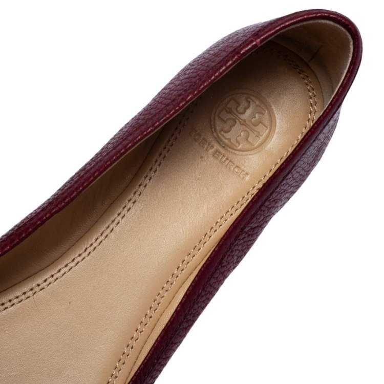Pre Owned Tory Burch Burgundy Leather Ballet Flats Size 40