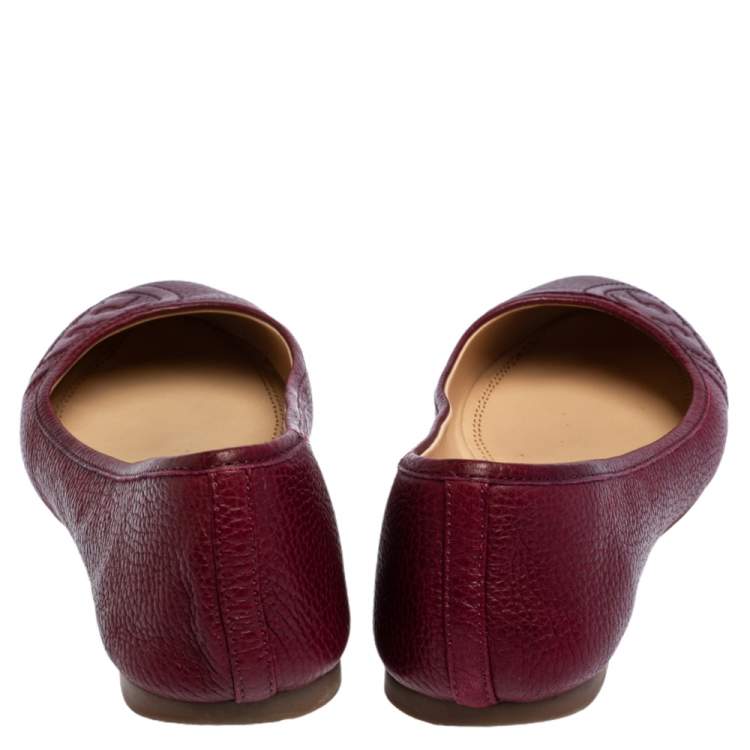 Pre Owned Tory Burch Burgundy Leather Ballet Flats Size 40