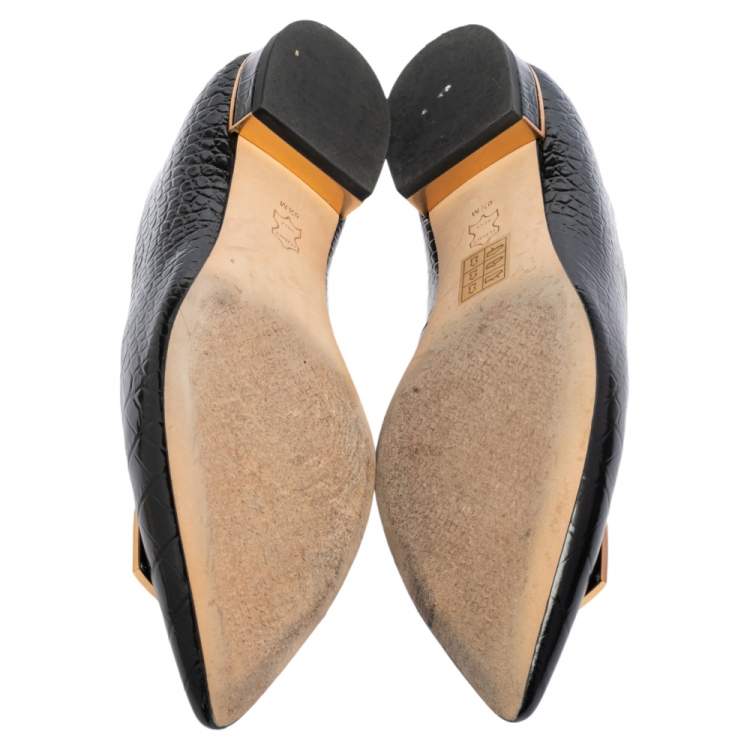 Pre Owned Tory Burch Black Croc Embossed Leather Pointed Toe Flats Size 38.5