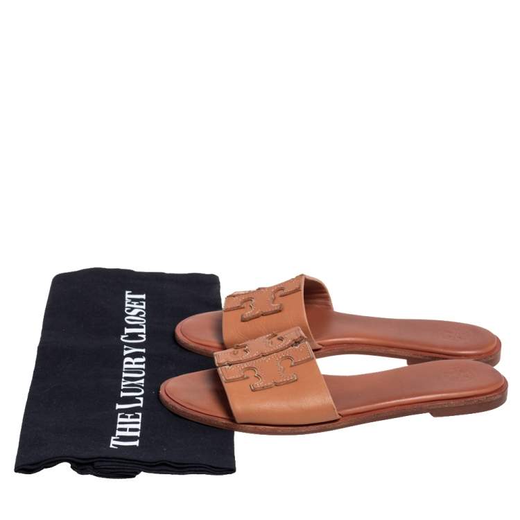 Pre Owned Tory Burch Brown Leather Slide Everly Sandals Size 36