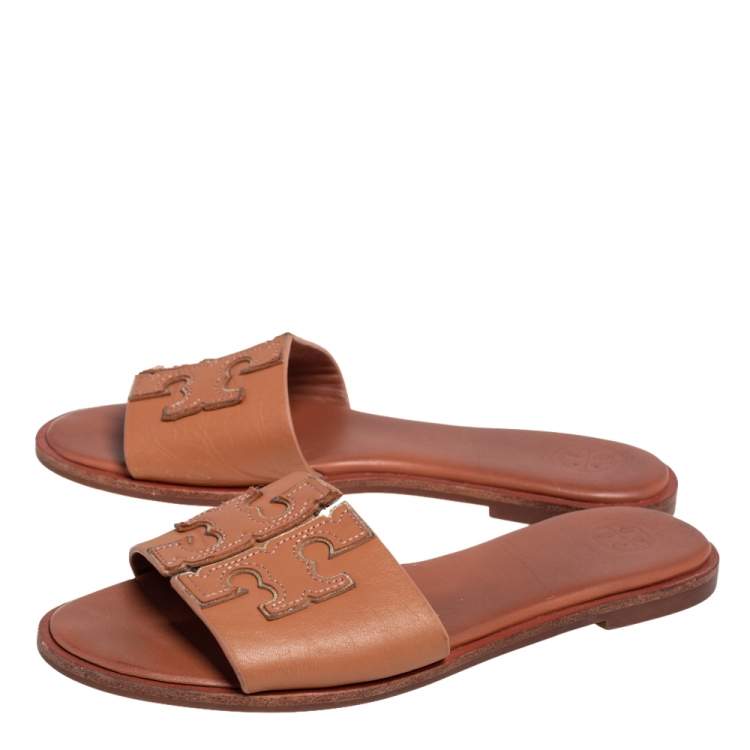 Pre Owned Tory Burch Brown Leather Slide Everly Sandals Size 36