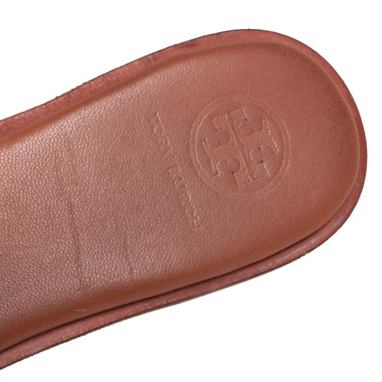 Pre Owned Tory Burch Brown Leather Slide Everly Sandals Size 36