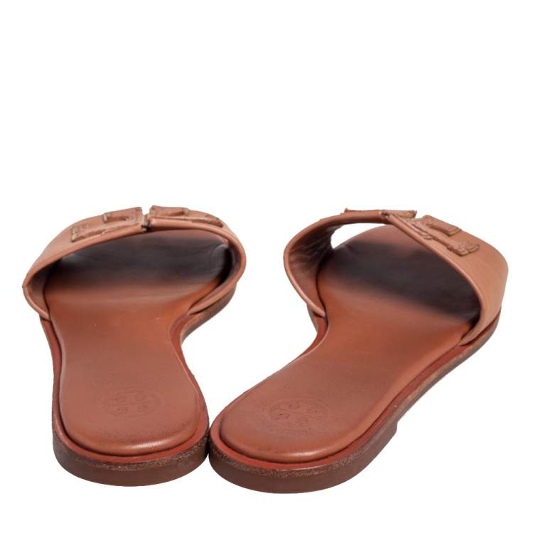 Pre Owned Tory Burch Brown Leather Slide Everly Sandals Size 36