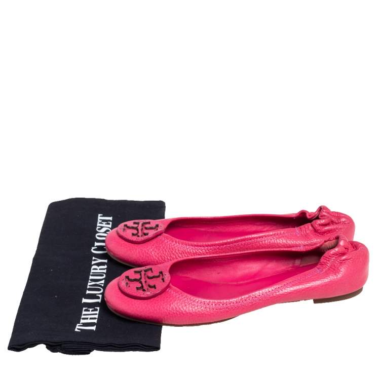 Pre Owned Tory Burch Pink Leather Reva Ballet Flats Size 38