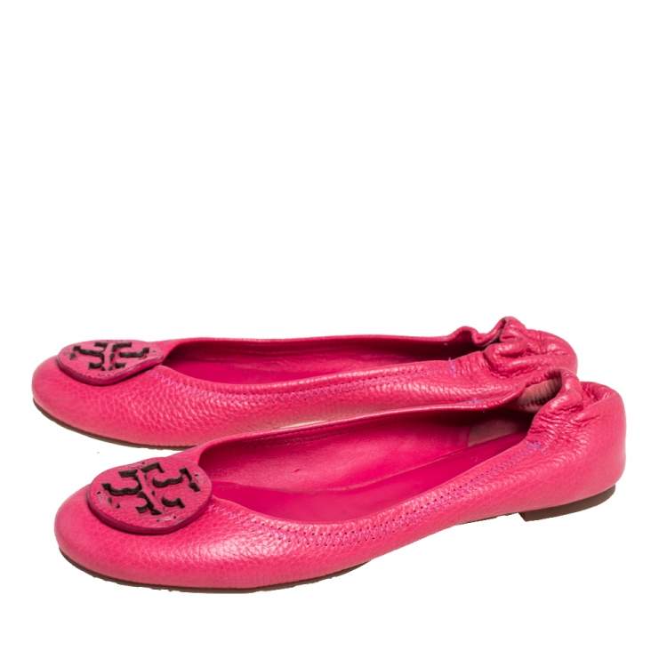 Pre Owned Tory Burch Pink Leather Reva Ballet Flats Size 38