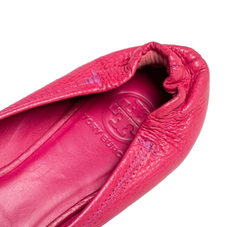 Pre Owned Tory Burch Pink Leather Reva Ballet Flats Size 38