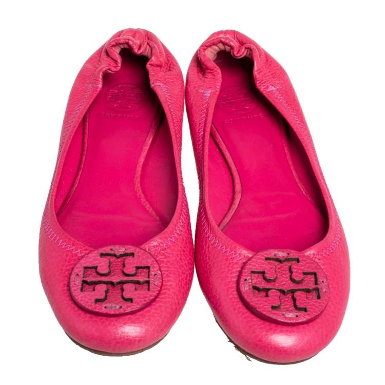 Pre Owned Tory Burch Pink Leather Reva Ballet Flats Size 38