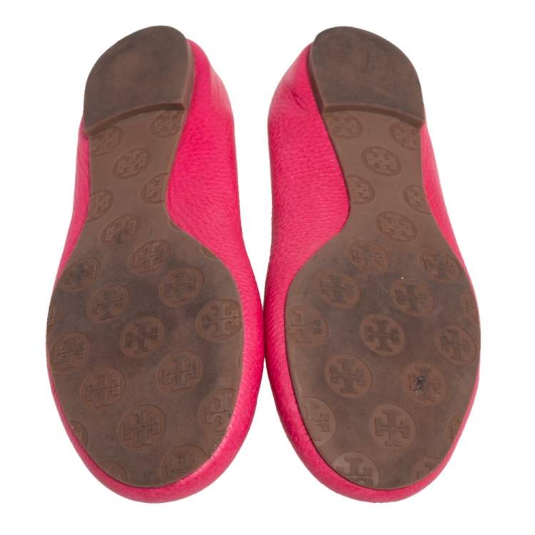 Pre Owned Tory Burch Pink Leather Reva Ballet Flats Size 38