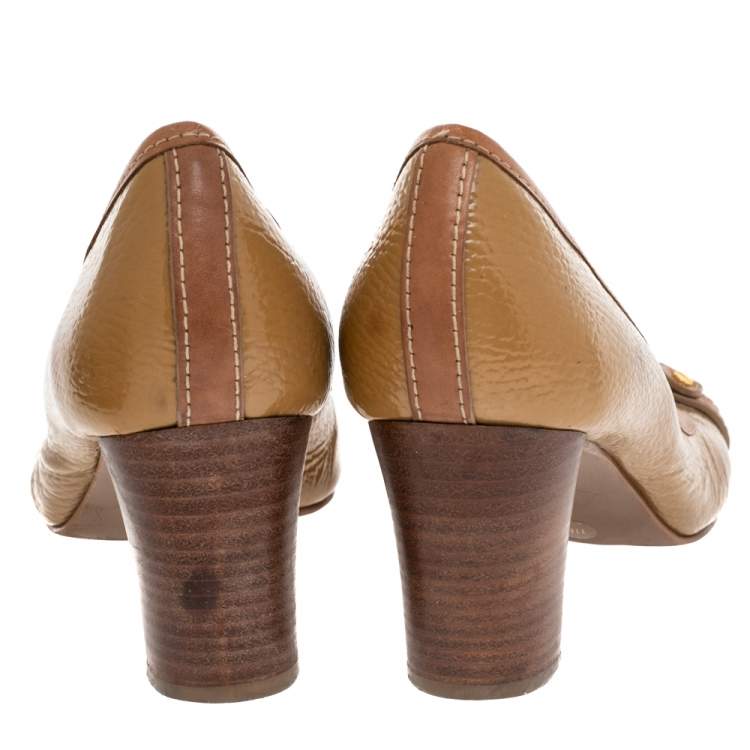 Pre Owned Tory Burch Brown Patent And Leather Pumps Size 41