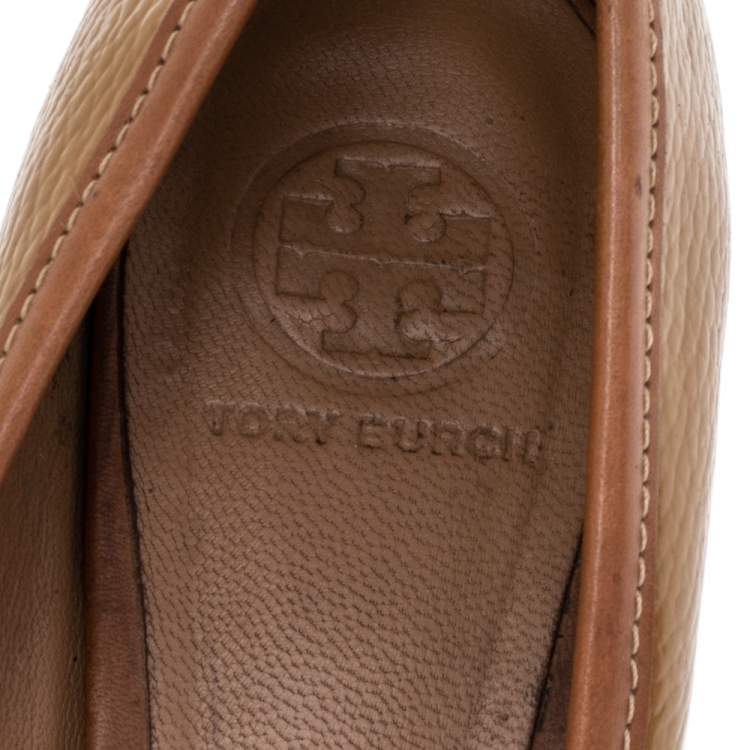Pre Owned Tory Burch Brown Patent And Leather Pumps Size 41