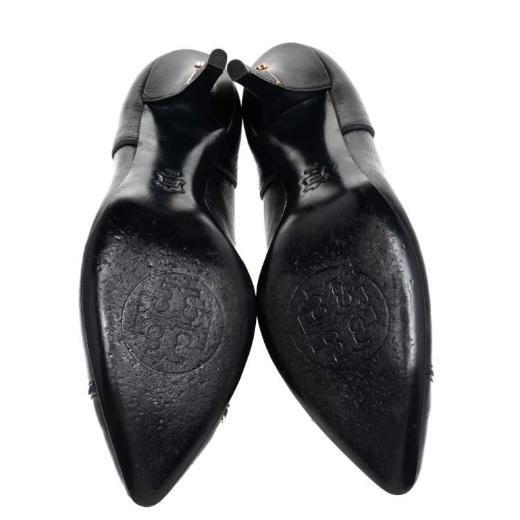 Pre Owned Tory Burch Black Leather Pointed Toe Pumps  Size 39