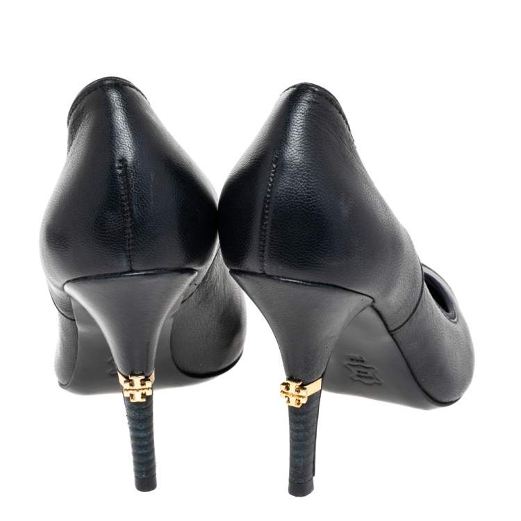Pre Owned Tory Burch Black Leather Pointed Toe Pumps  Size 39