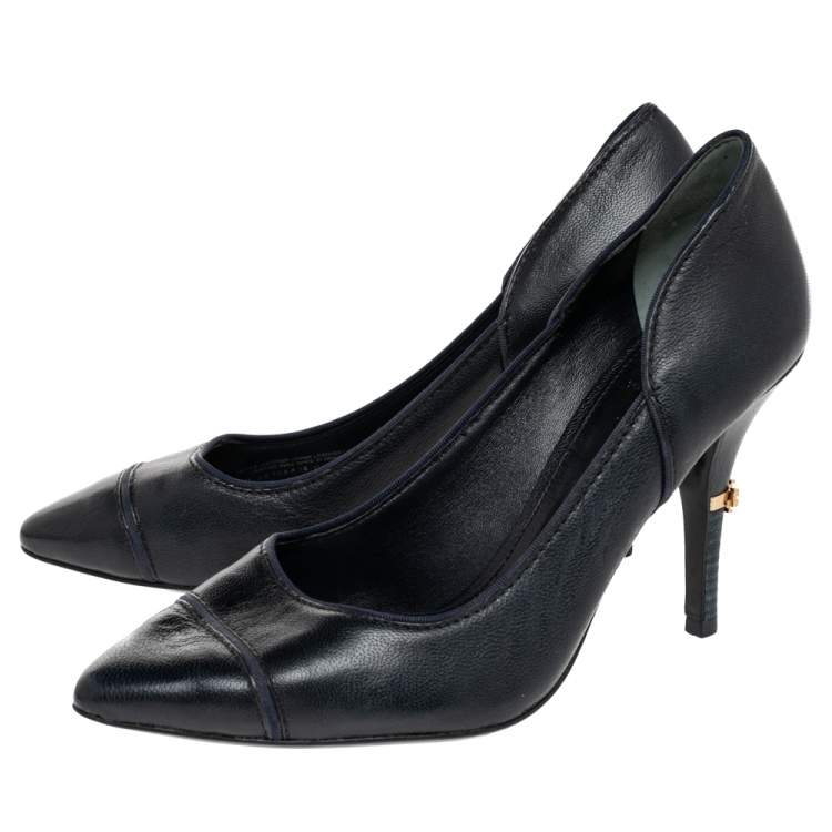 Pre Owned Tory Burch Black Leather Pointed Toe Pumps  Size 39