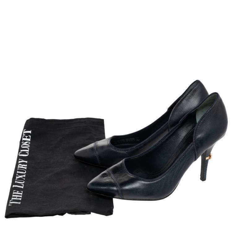 Pre Owned Tory Burch Black Leather Pointed Toe Pumps  Size 39