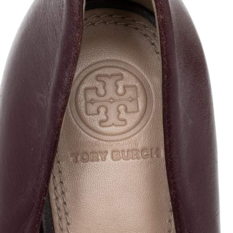 Pre Owned Tory Burch Burgundy Leather Wedge Pumps Size 41