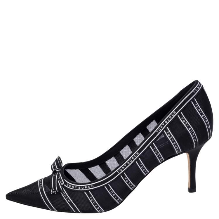 Tory Burch Black/White Mesh And Ribbon Penelope Pointed Toe Pumps Size  Tory  Burch | TLC