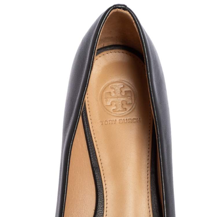 Pre Owned Tory Burch Black Leather Bow Pointed Ballet Flats Size 38.5