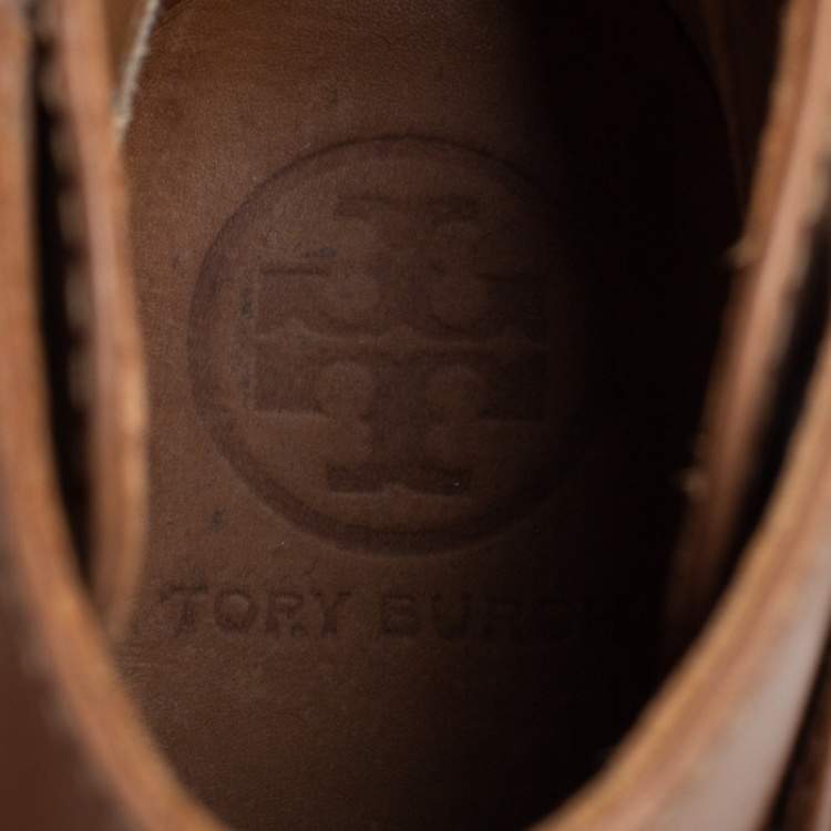 Pre Owned Tory Burch Brown Leather Buckle Detail Ankle Boots Size 37