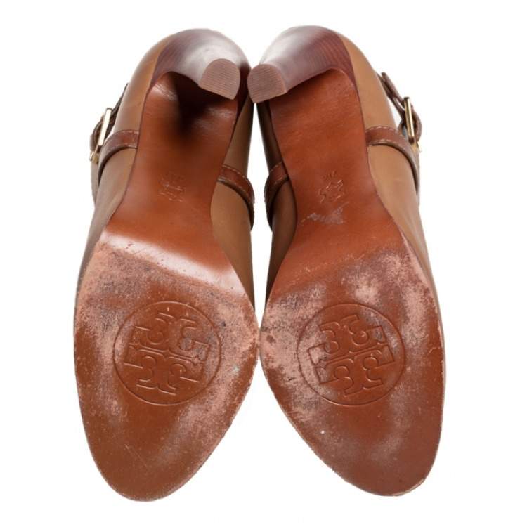 Pre Owned Tory Burch Brown Leather Buckle Detail Ankle Boots Size 37