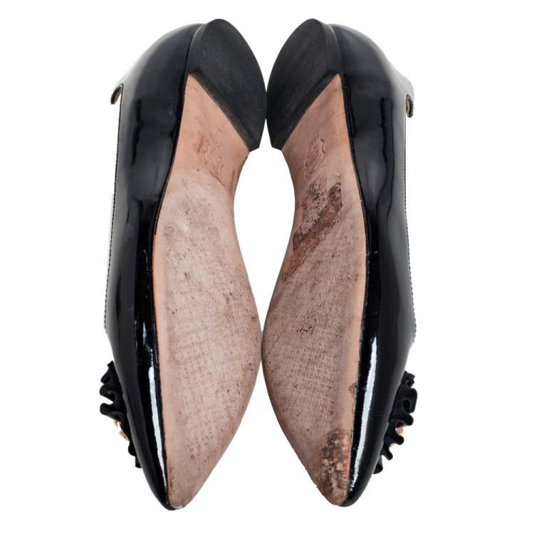 Pre Owned Tory Burch Black Patent Leather Melody Pearl Ballet Flats Size 37.5