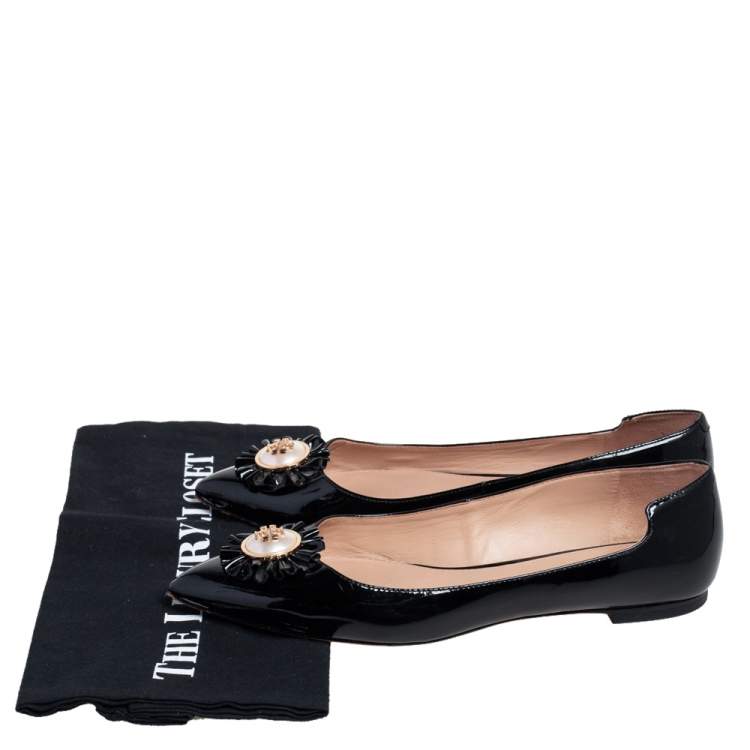 Pre Owned Tory Burch Black Patent Leather Melody Pearl Ballet Flats Size 37.5