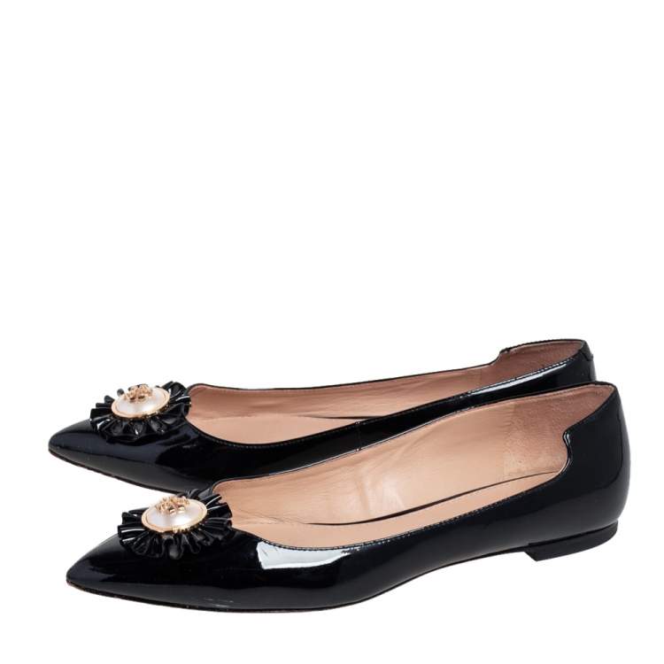 Pre Owned Tory Burch Black Patent Leather Melody Pearl Ballet Flats Size 37.5