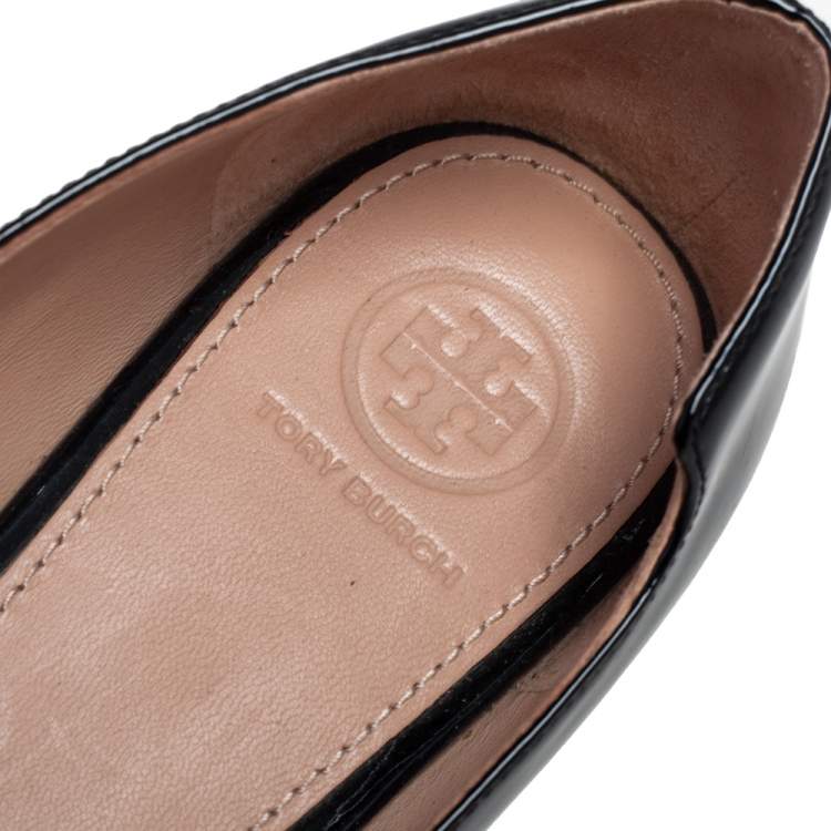 Pre Owned Tory Burch Black Patent Leather Melody Pearl Ballet Flats Size 37.5