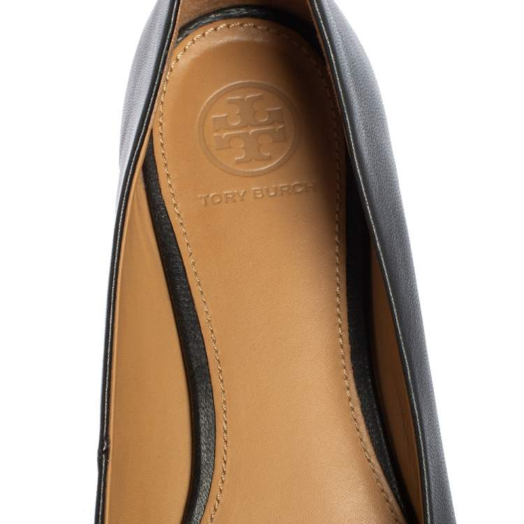 Pre Owned Tory Burch Black Leather Reva Ballet Flats Size 37.5