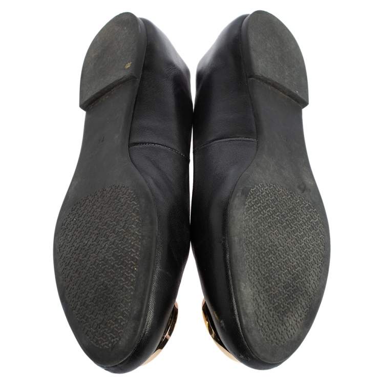 Pre Owned Tory Burch Black Leather Reva Ballet Flats Size 37.5