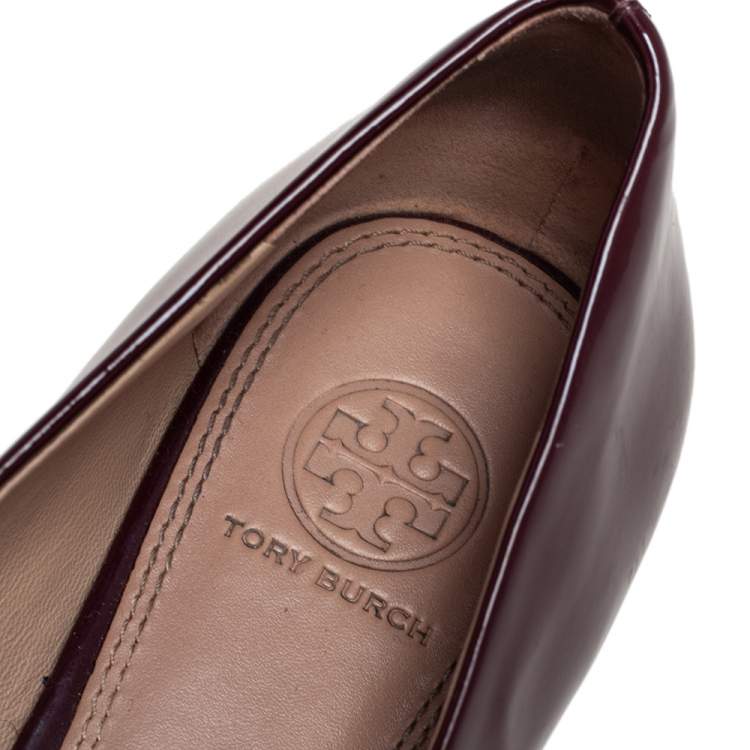 Pre Owned Tory Burch Burgundy Patent Leather Ballet Flats Size 38.5