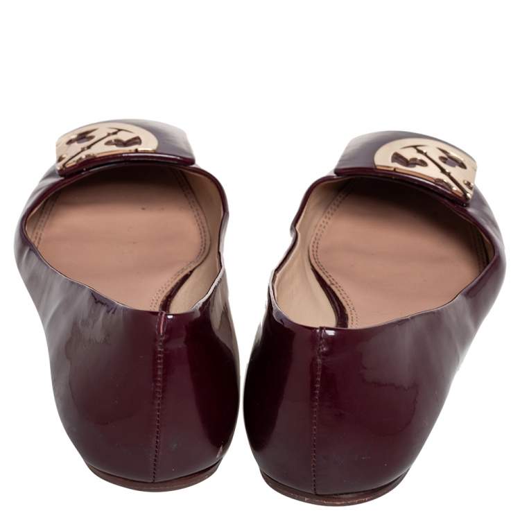 Pre Owned Tory Burch Burgundy Patent Leather Ballet Flats Size 38.5