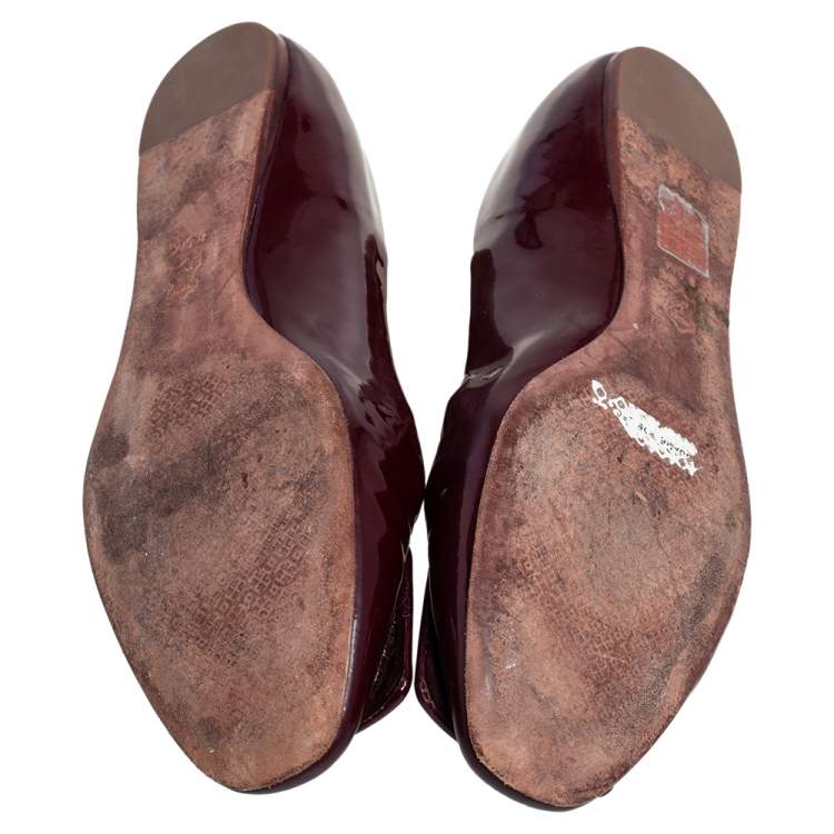 Pre Owned Tory Burch Burgundy Patent Leather Ballet Flats Size 38.5