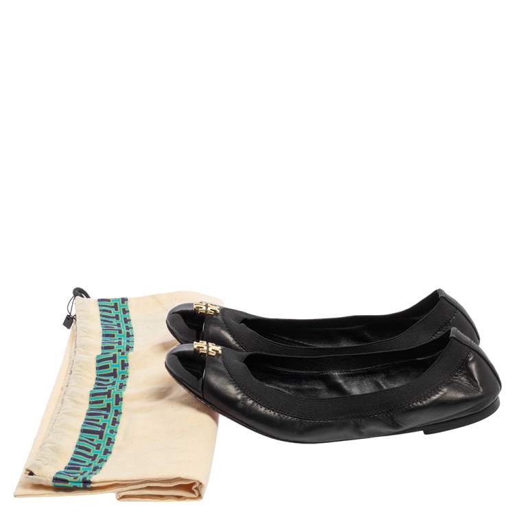 Pre Owned Tory Burch Black Leather Scrunch Ballet Flats Size 37