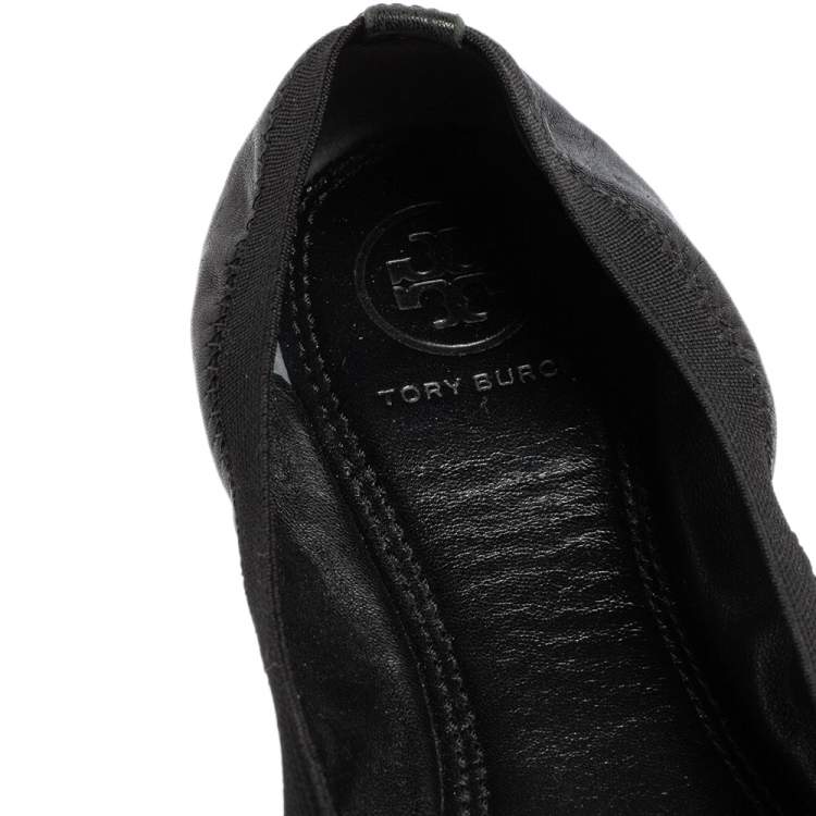 Pre Owned Tory Burch Black Leather Scrunch Ballet Flats Size 37
