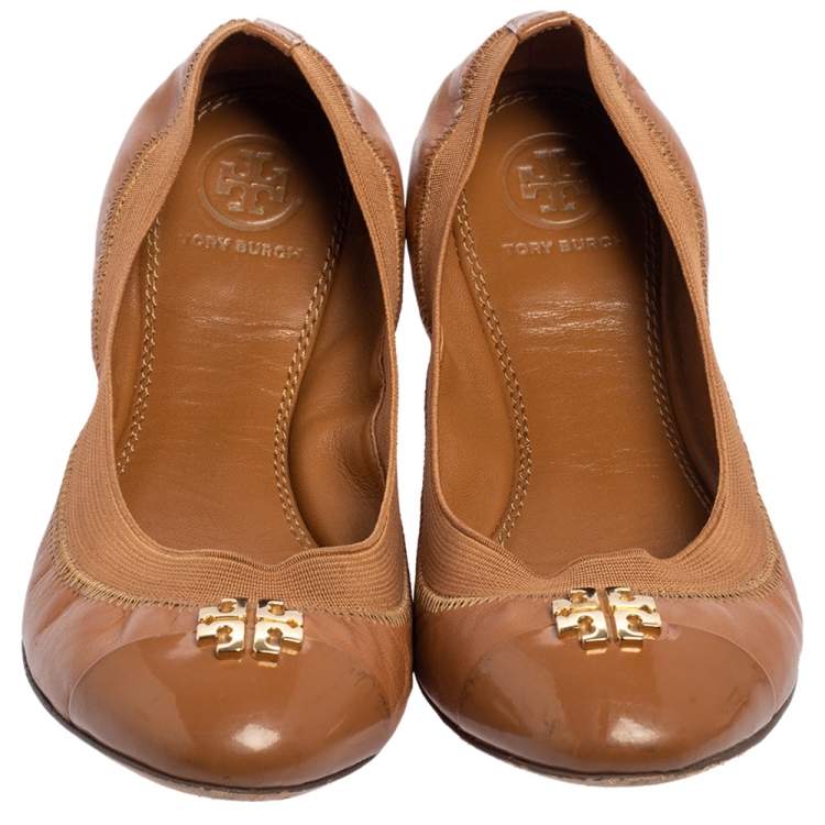 Pre Owned Tory Burch Brown Leather Scrunch Ballet Flats Size 37