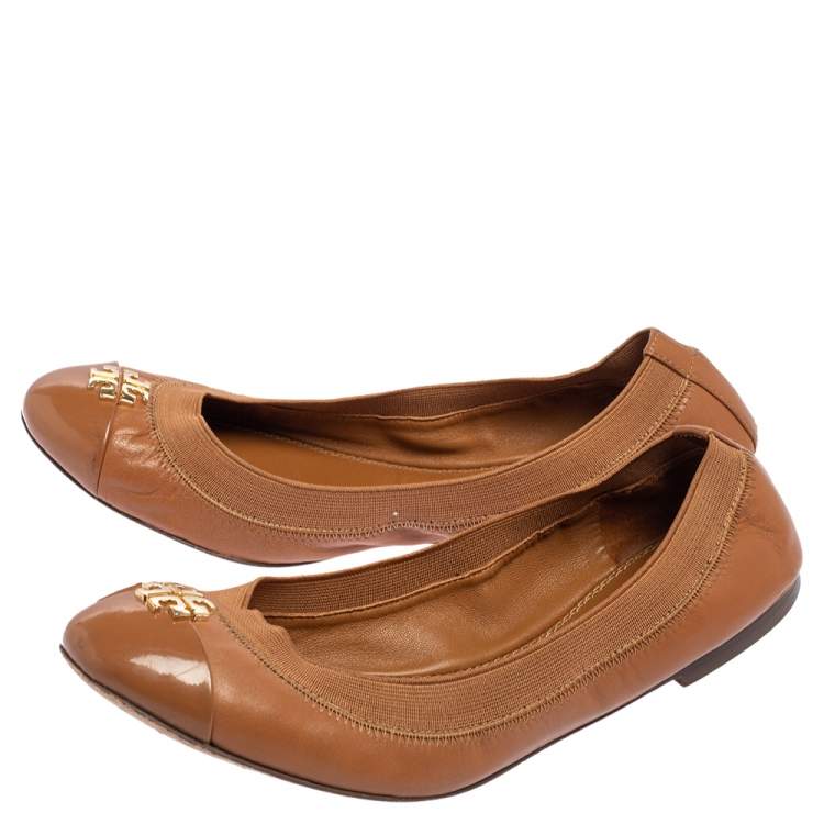 Pre Owned Tory Burch Brown Leather Scrunch Ballet Flats Size 37