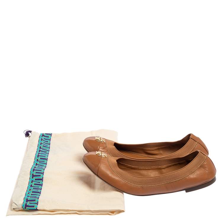 Pre Owned Tory Burch Brown Leather Scrunch Ballet Flats Size 37