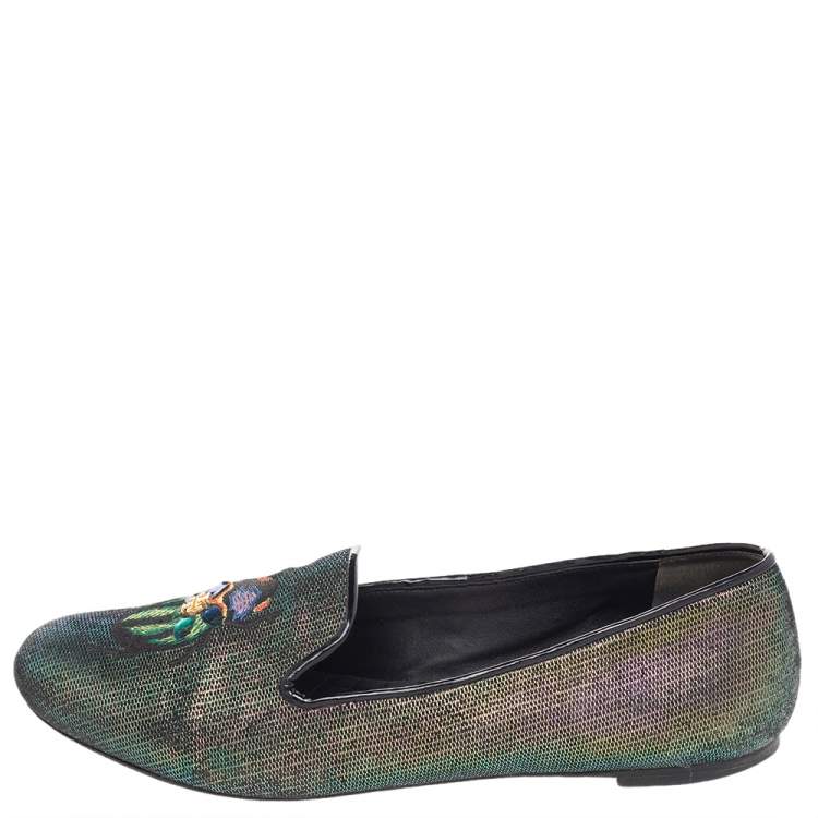 Tory Burch Multicolor Iridescent Leather Beetle Embroidered Smoking  Slippers Size  Tory Burch | TLC