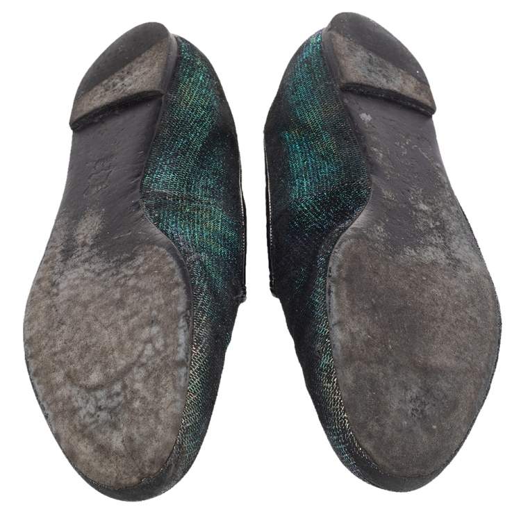 Pre Owned Tory Burch Multicolor Iridescent Leather Beetle Embroidered Smoking Slippers Size 38.5