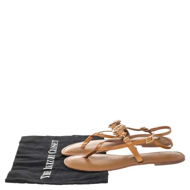 Pre Owned Tory Burch Brown Patent Leather Thong Flats Size 39