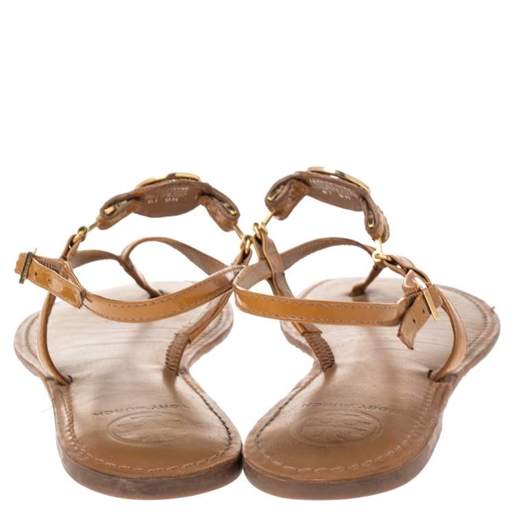 Pre Owned Tory Burch Brown Patent Leather Thong Flats Size 39