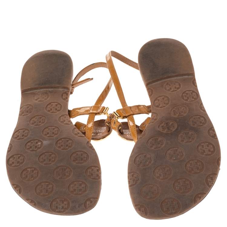 Pre Owned Tory Burch Brown Patent Leather Thong Flats Size 39