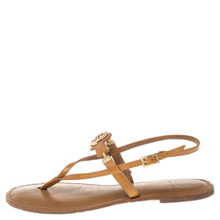 Pre Owned Tory Burch Brown Patent Leather Thong Flats Size 39